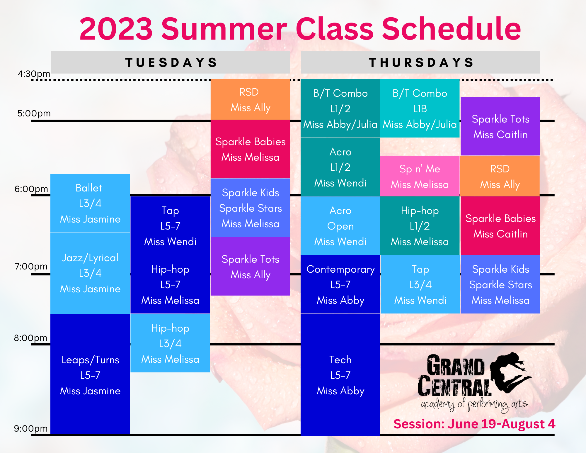 2023 Summer Class Schedule